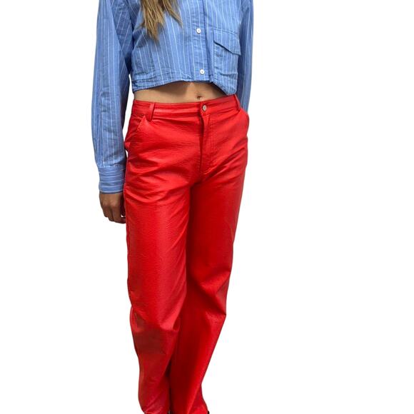Princess Polly Poppy Red faux leather Pants Size 4 - Picture 5 of 8
